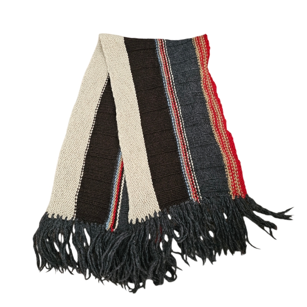 J Crew 100% Wool Scarf Multicolor Earthy South Western Finge
